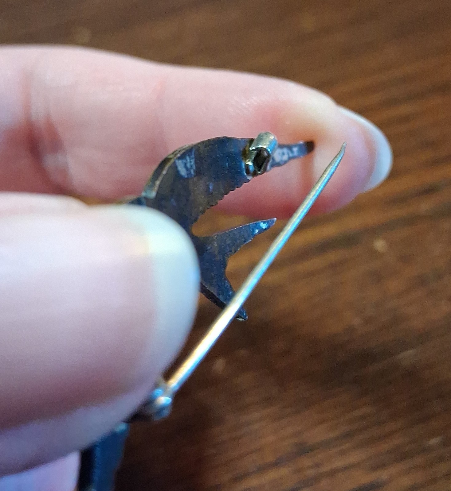 Antique Guilloche Enamel Bluebird Pin Brooch Slight Damage See Pics/Description