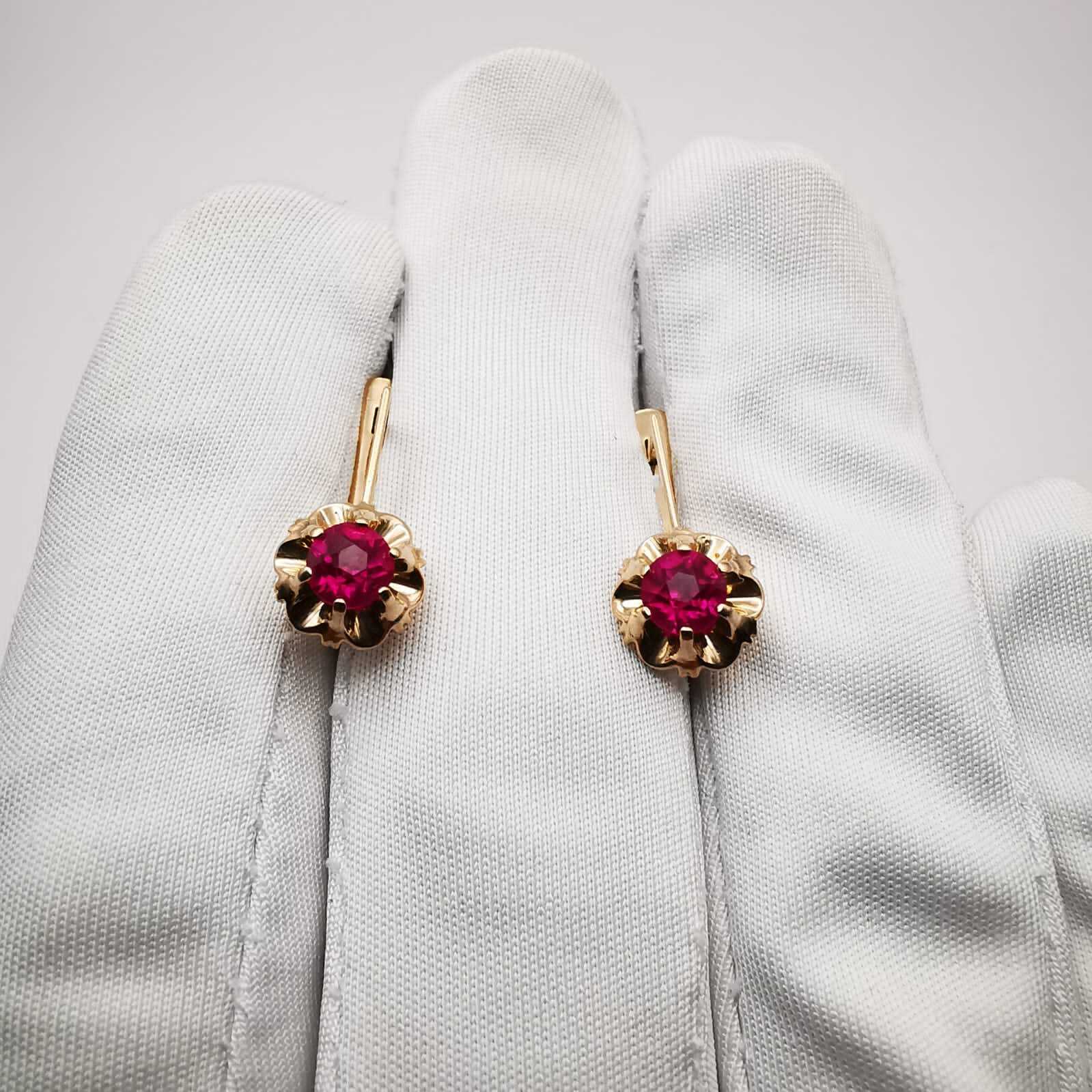 USSR Vintage Earrings Rose Gold 583 14K Star Jewelry Ideal Condition Ruby 4.4g