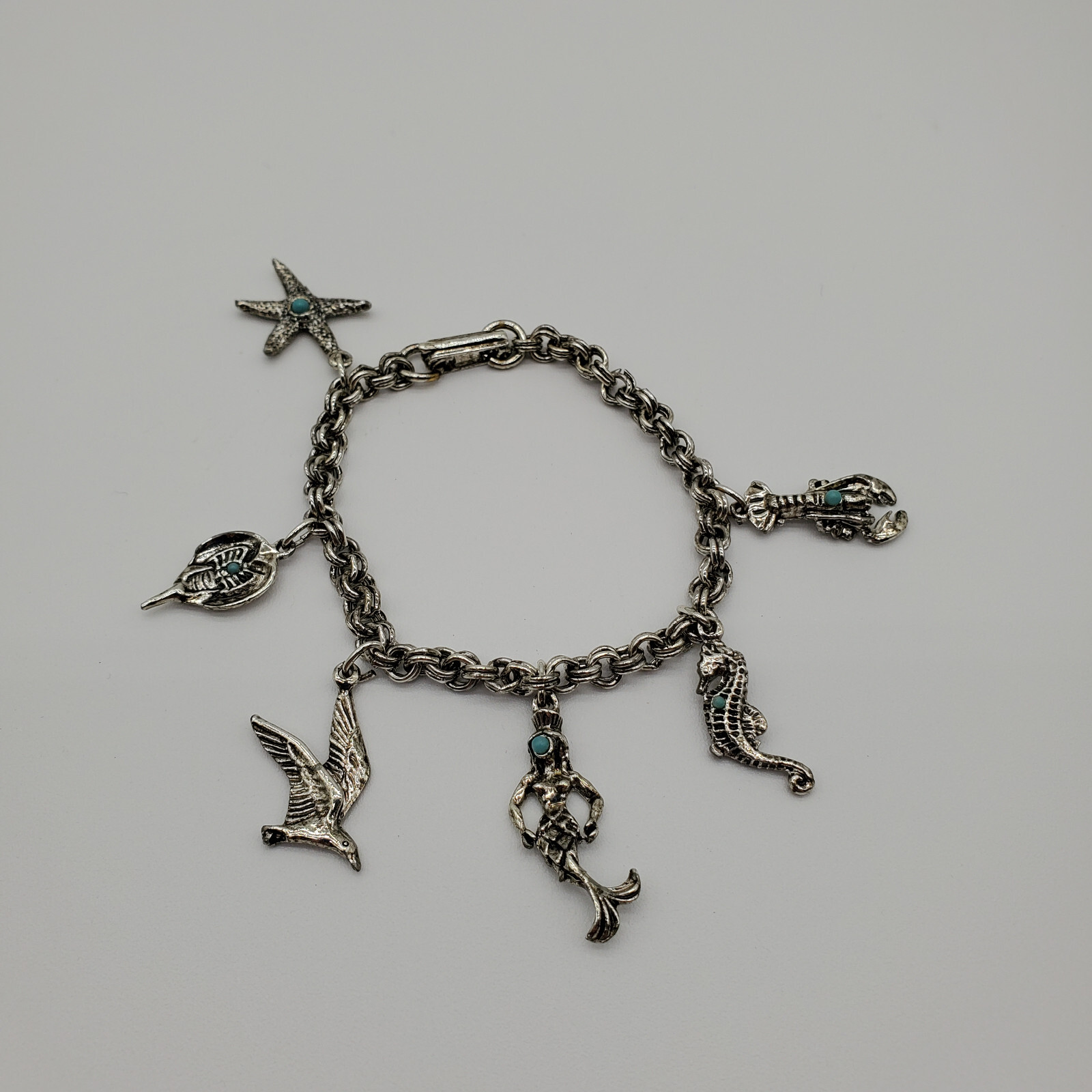 Vintage Costume Jewelry Charm Bracelet with 6 Sea Creatures