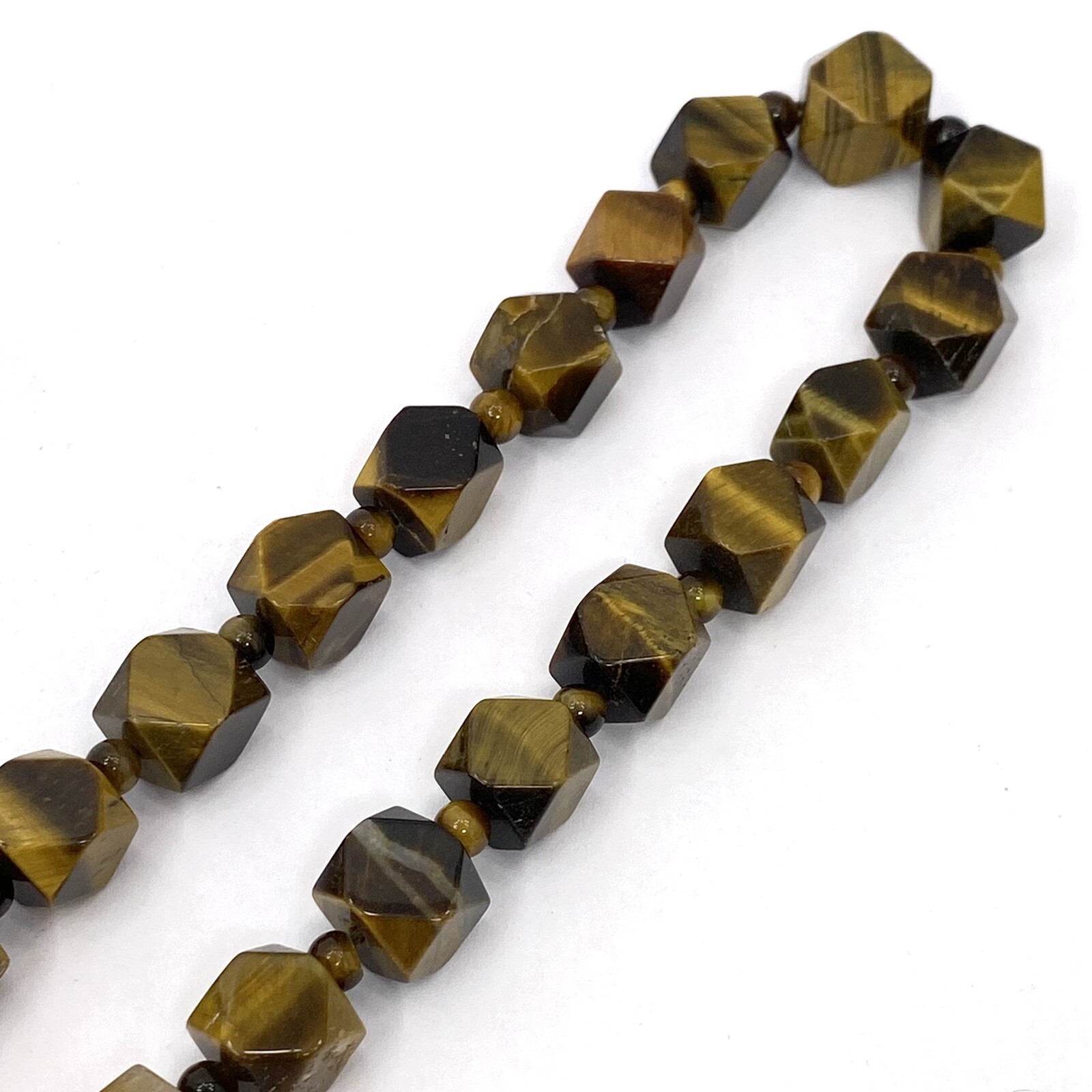 Vintage NATURAL Golden Brown TIGER EYE Necklace Geometric Cut Cube Beaded