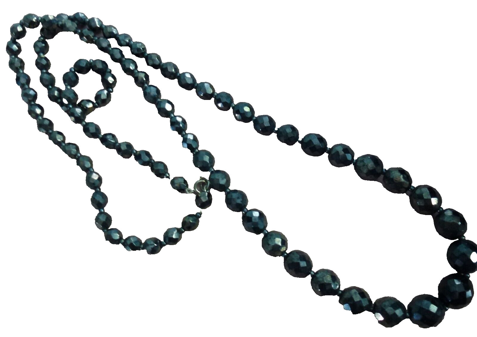 Vintage Irridescent Graduated Dark Grey Crystal 35″ Necklace