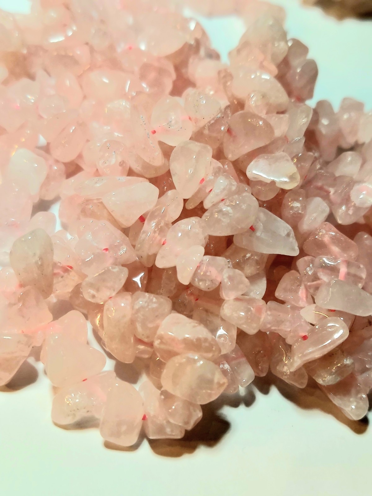 Vintage Rose Quartz Chip Necklace 56″ & Stretch Bracelet