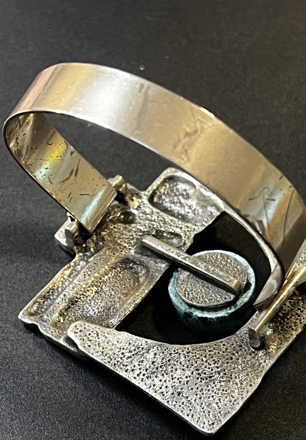 Scandinavian Brutalist 835 Silver Sz 5.75 Artist Crafted Bracelet Chrysocolla
