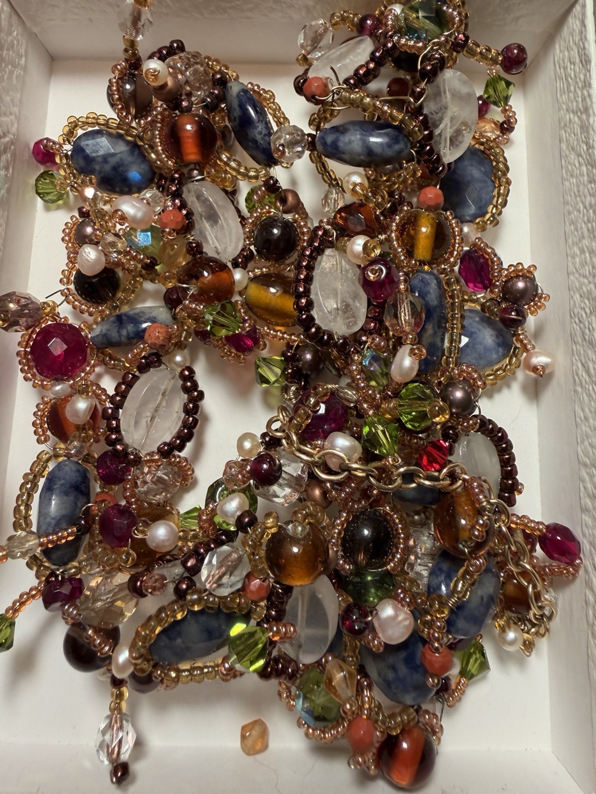 Vintage Unique Smoky Gem Beaded Handmade Choker Bib Statement Jewelry Necklace