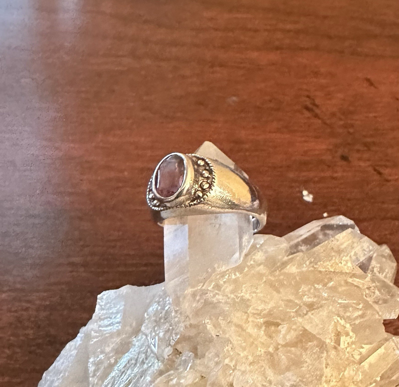 Vintage Sterling Silver Marcasite And Amethyst Ring Size 4.75-5 Hallmark 925