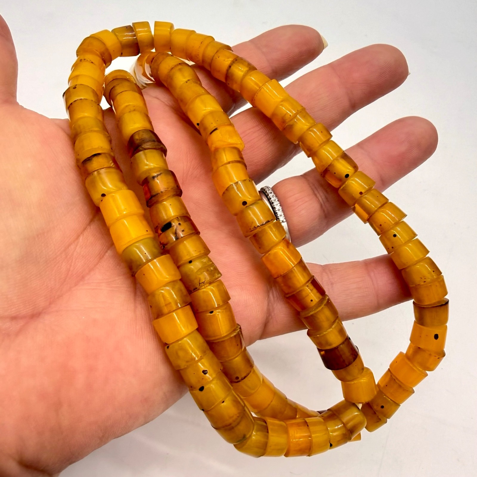 Vintage Tibetan Butterscotch Amber Resin Necklace 46g Egg Yolk Sherpa Trade Bead