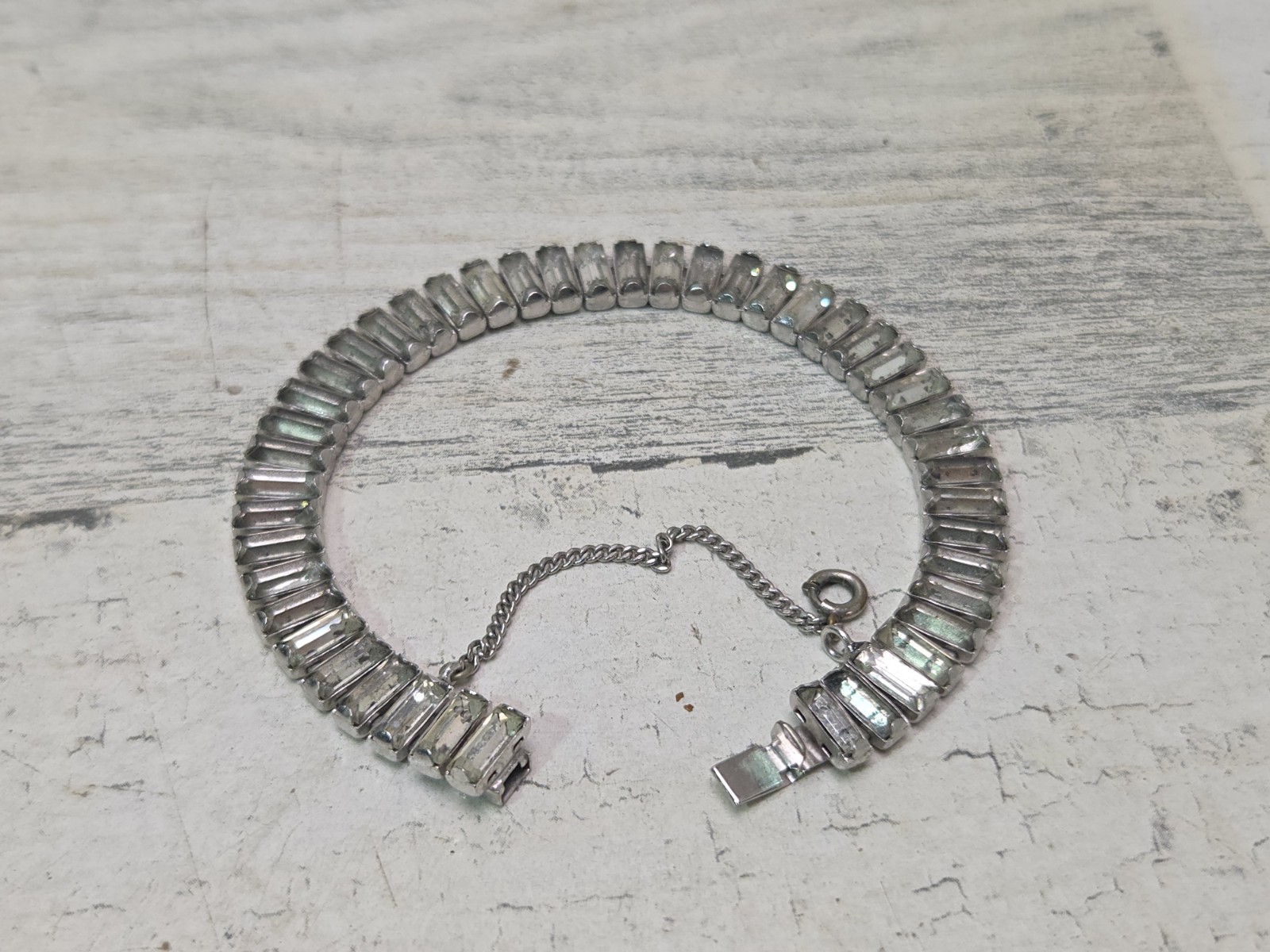 Vintage KRAMER N.Y. Clear Rhinestones Tennis Link Bracelet 7″ Long