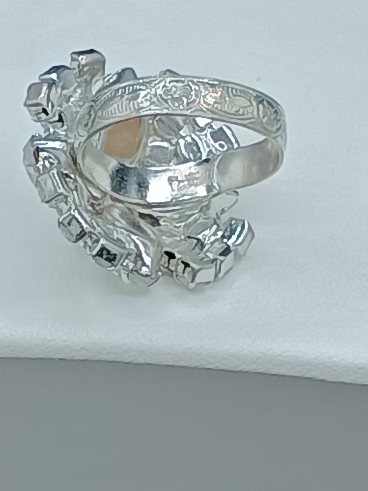 Vintage Rhinestone Cross Ring Adjustable Chunky Statement Clear Sparkle Glam