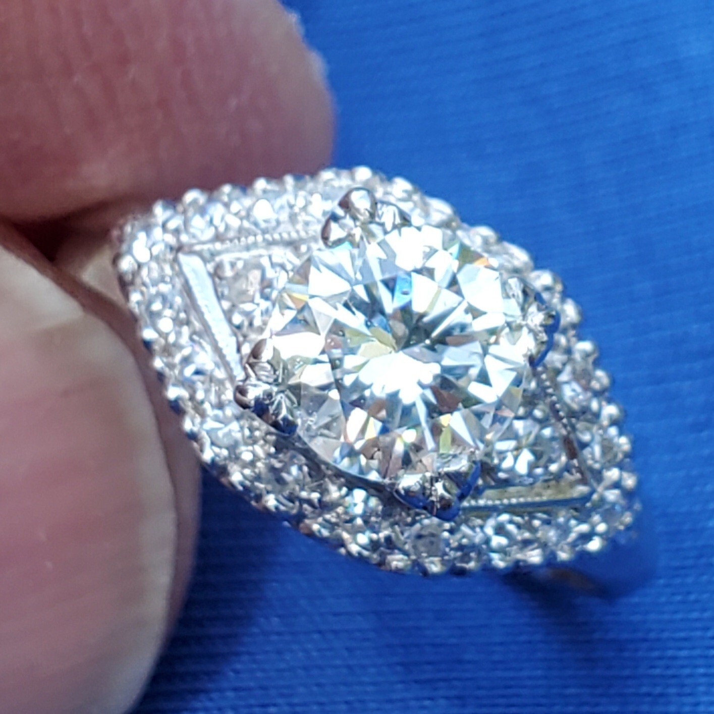 Original EARTH MINED DIAMOND Deco SOLID PLATINUM Engagement Ring & Wedding Band