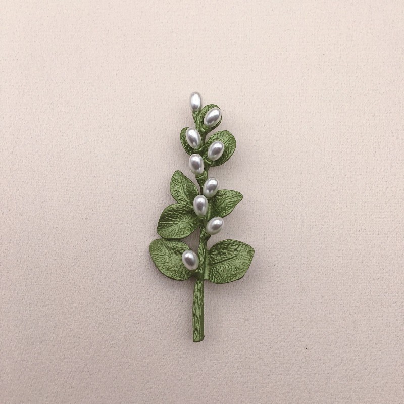 Vintage Green Color Plant Pearls Brooch Pin Flower Brooch For Women Jewelry Gift