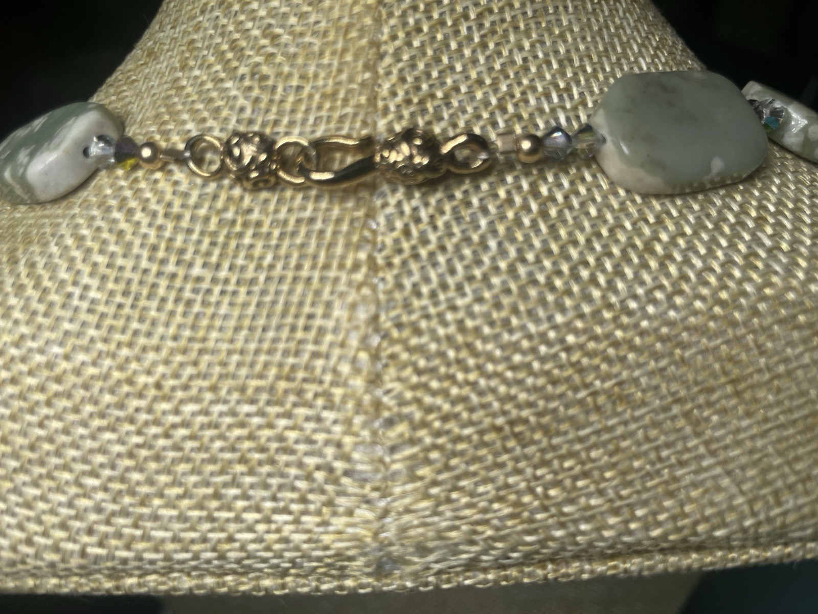 Vintage Brown Marbled Bead Long Necklace Faux Agate Acrylic Statement