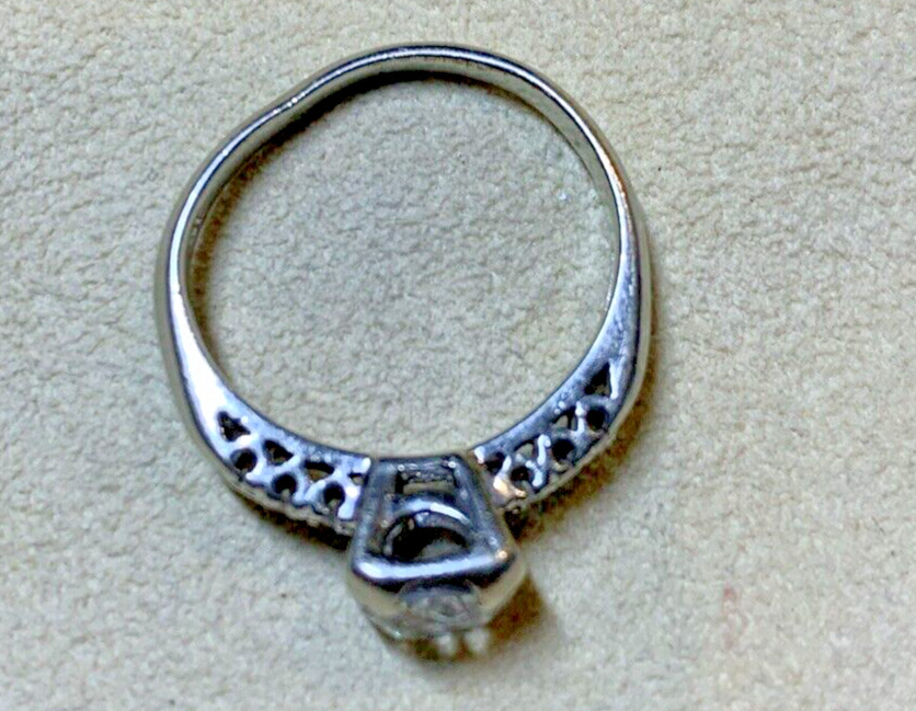 14k White Gold Solitaire Wedding Ring Antique .80-1ct Old Rose Cut Diamond