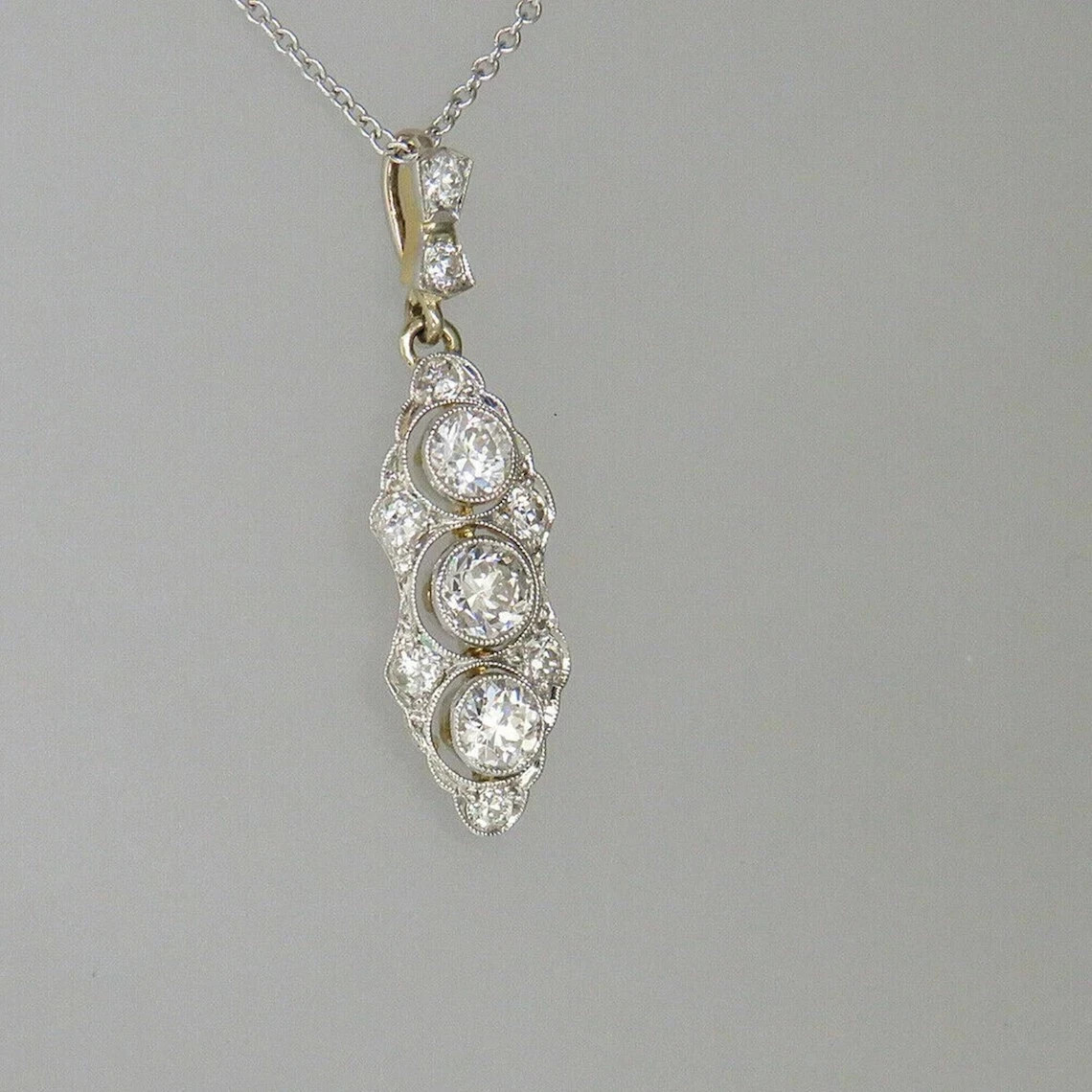 Lab Created Diamond Art Deco Style Round Cut Engagement 925 Silver Gift Pendant