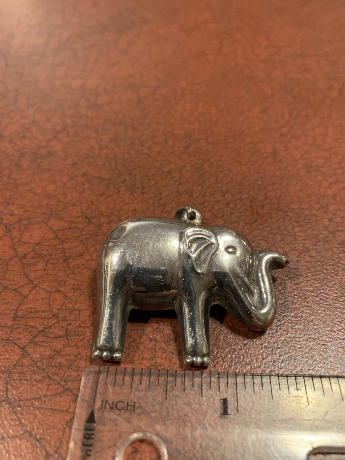 Sterling Silver Puff African Elephant Figural Necklace Pendant FREE SHIPPING