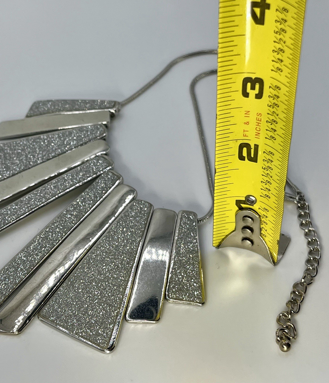 Vintage Sliver Tone Statement Necklace Slide Multiple Pendant Chain Choker 18”