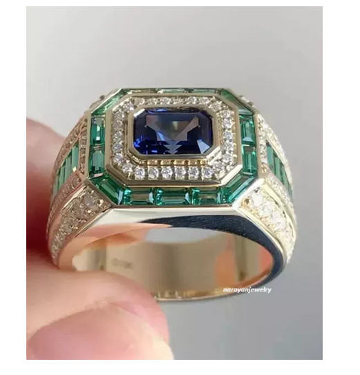 2.50Ct Emerald Cut Lab-Created Tanzanite Men Wedding Ring 925 Sterling Silver