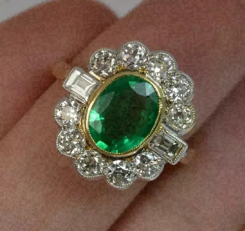 3.25Ct Art Deco Style Lab Created Emerald Wedding Anniversary 925 Silver Ring