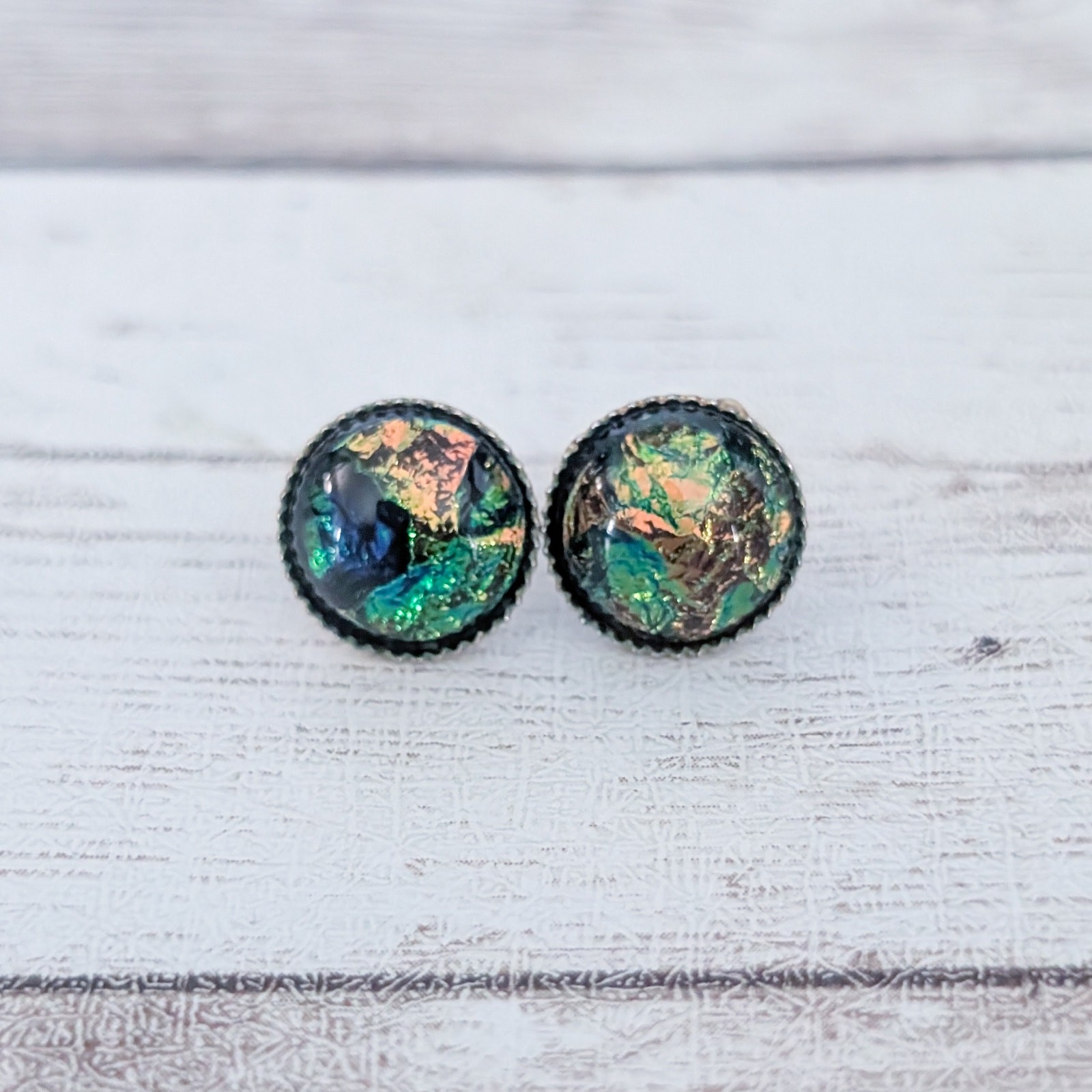 Vintage Stud Earrings Small & Unusual Dichroic Glass? – Tarnished