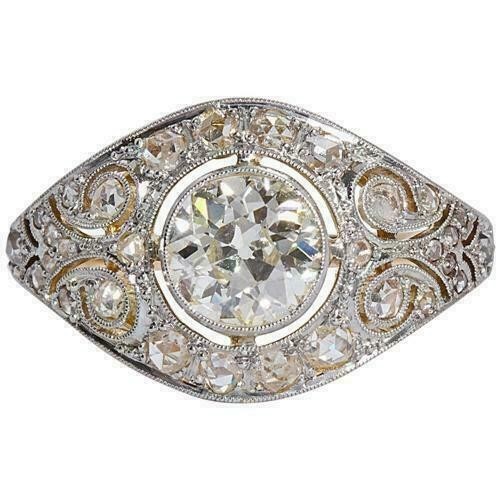 Art Deco 2.50 Ct White Diamond Vintage Engagement Ring 14K Yellow Gold Plated