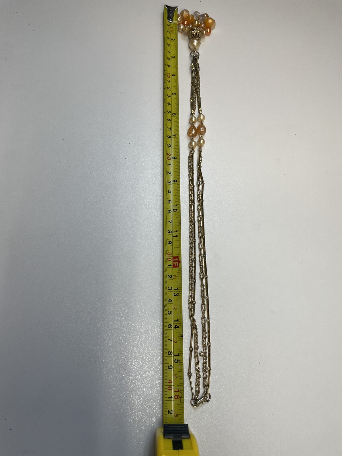 Vintage Beaded necklace w/ unreadable makers mark Orange and Goldtone