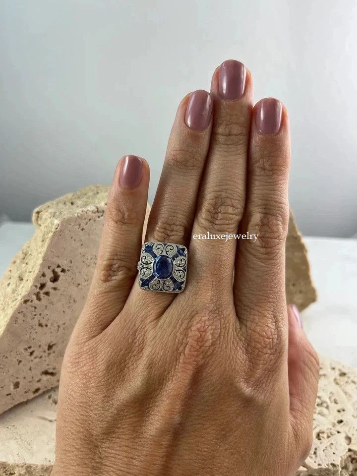 3Ct Art Deco Vintage Style Lab Created Diamond Engagement 14K White Gold FN Ring