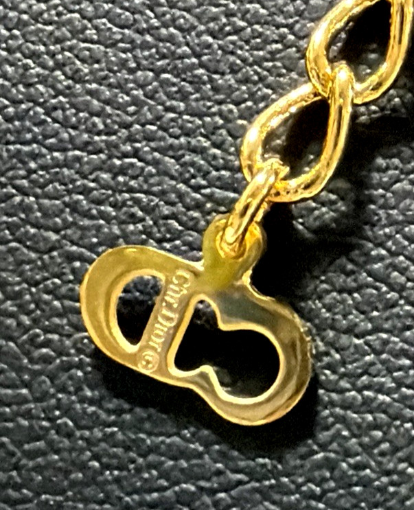 Christian Dior necklace pendant with rhinestones CD logo gold plated Vintage