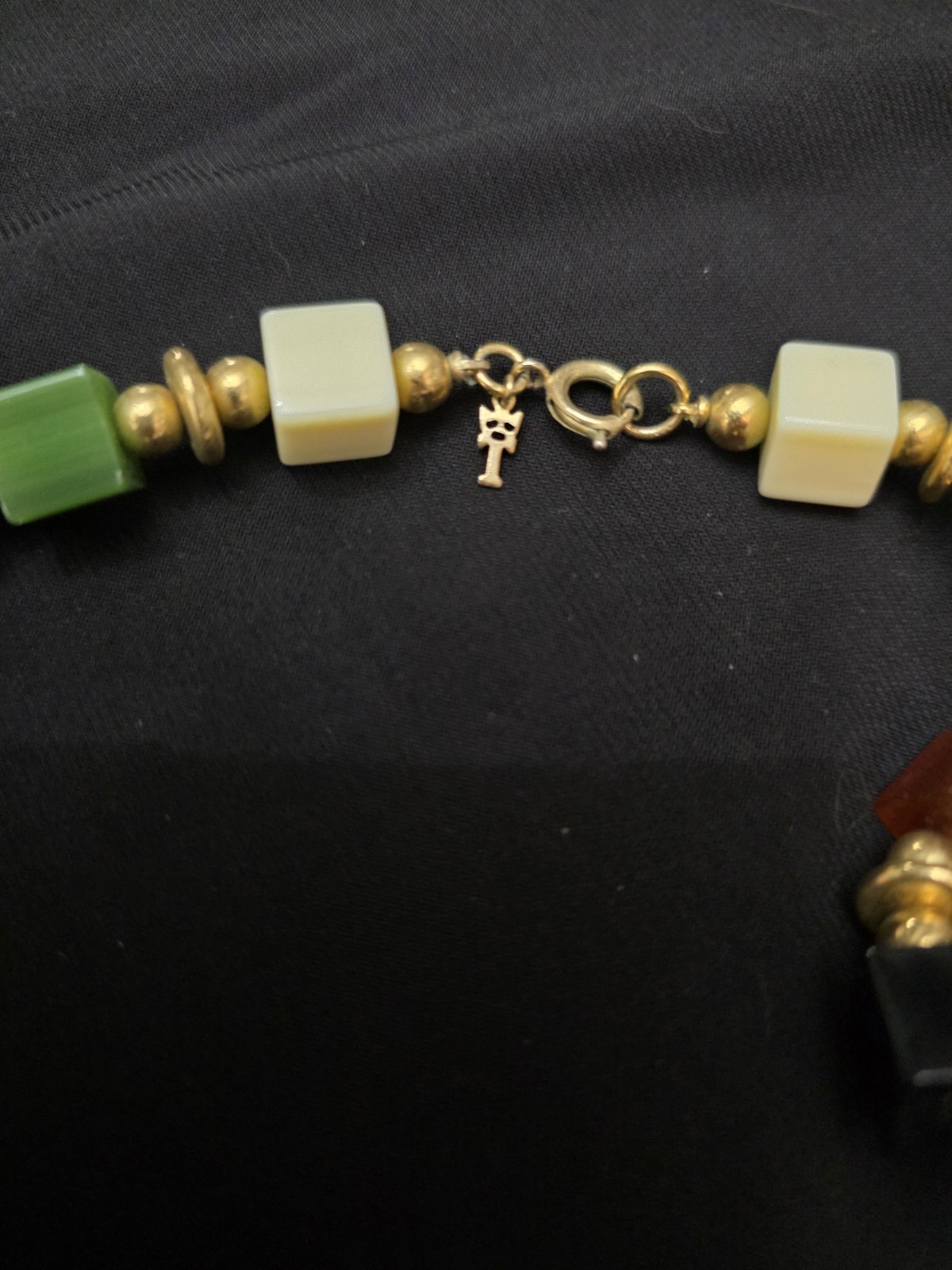 Vintage Signed Crown Trifari GoldTone Multicolor Lucite Cube Beads 37” Necklace