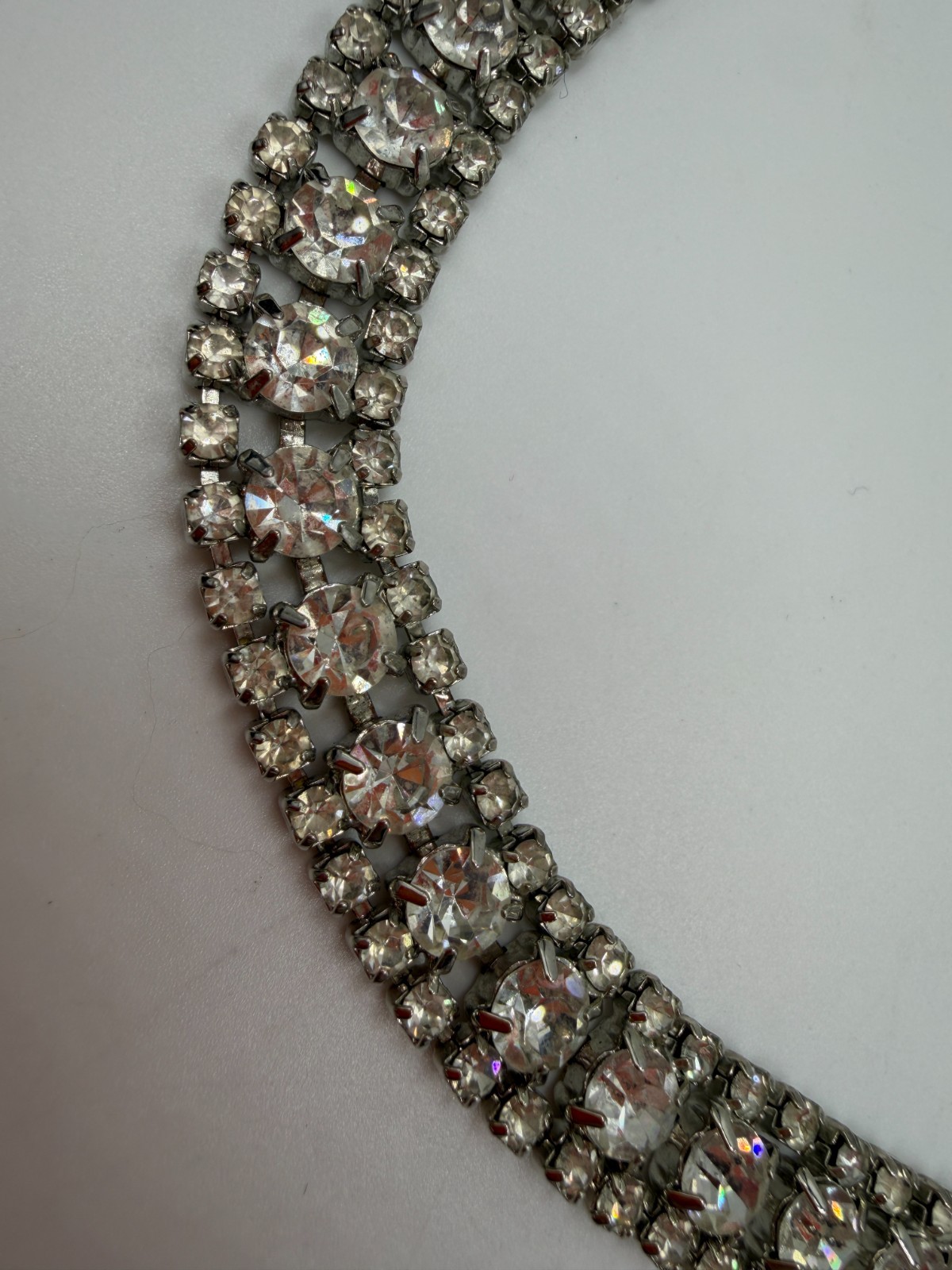 Vintage Jewelry Lot Rhinestone Clear Bracelet Necklace Not Matching 2 Piece