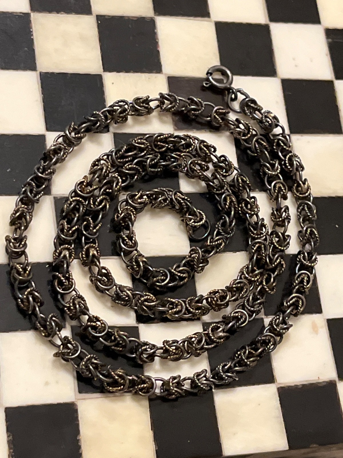 Antique sterling silver 21″ byzantine 4mm necklace 051026@