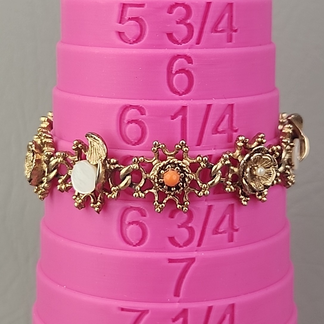 Vintage Flower Chain Bracelet Burst Textured 12mm MOP Bead Gold Tone 6.5″