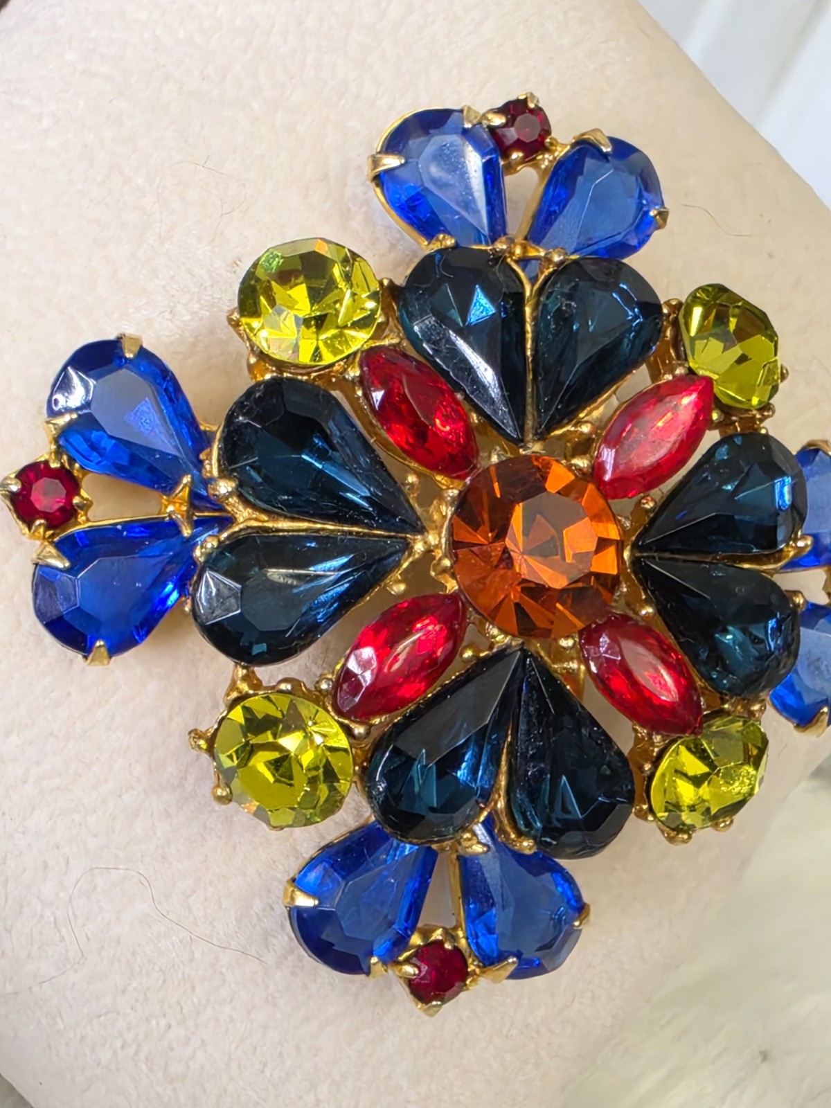 Vintage Signed Edlee Maltese Cross Brooch Multicolor Rhinestones Statement