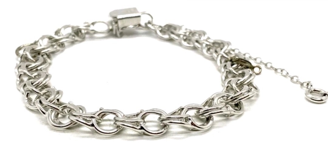 Vintage Sterling Silver Italy Double Link Chain Charm Bracelet
