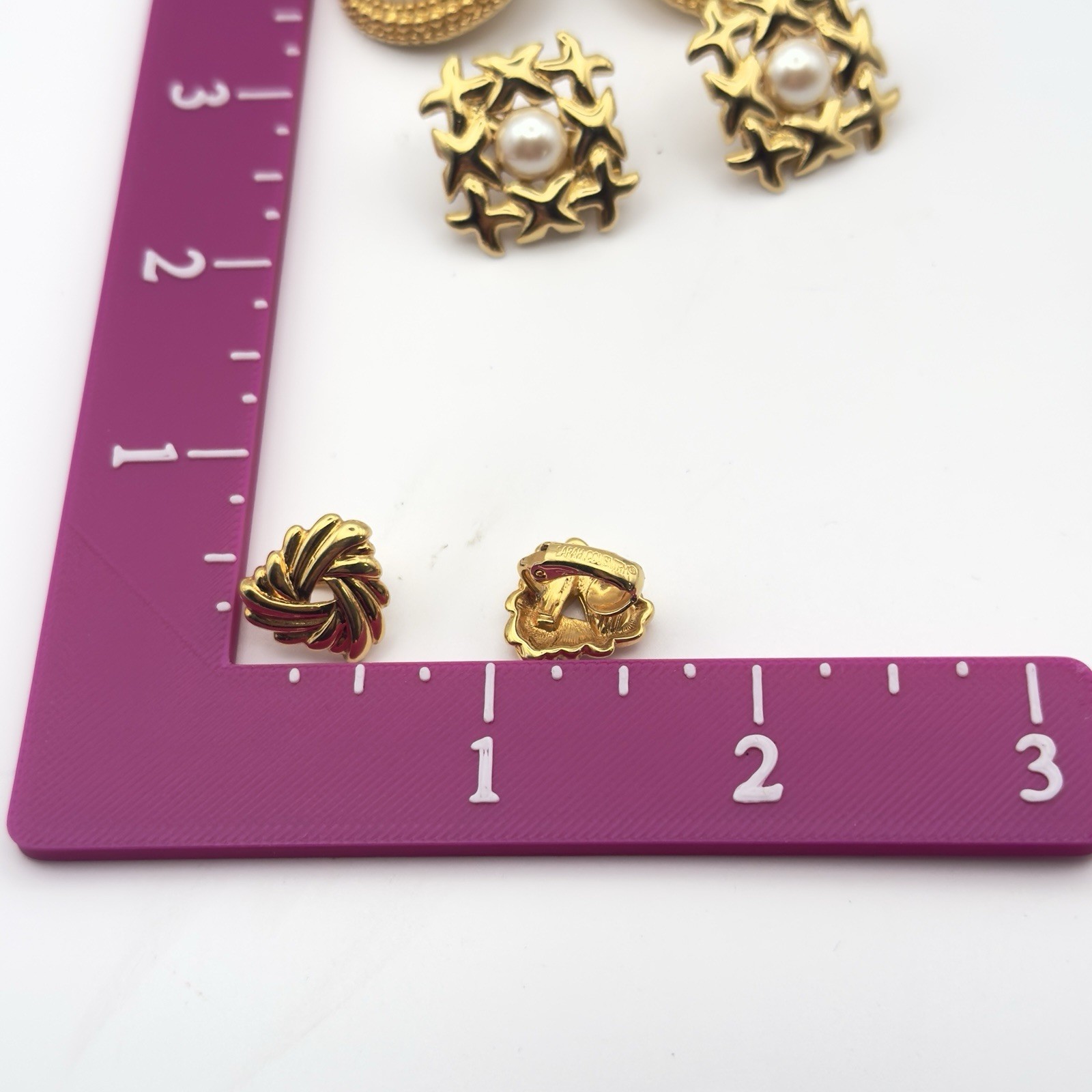 Vintage Gold Tone Earrings Lot Monet Sarah Coventry Pearl Snowman Clip On 4 Sets