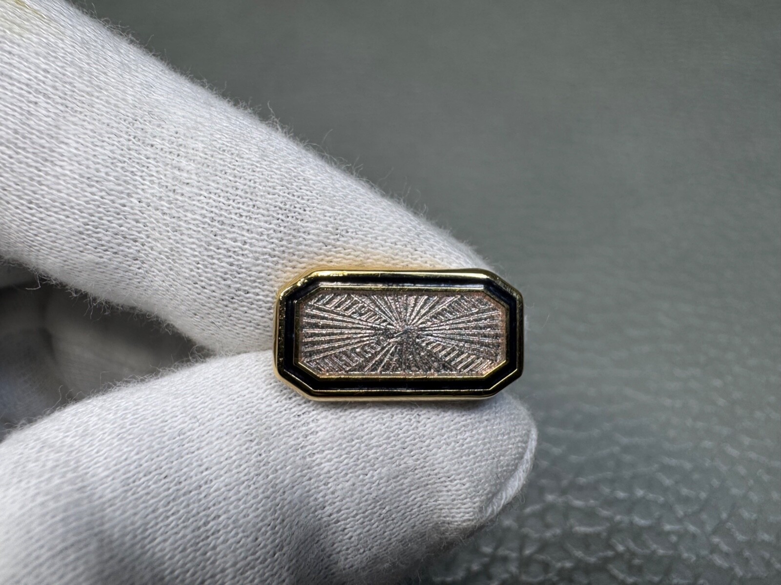 Enamel Metallic Sunburst Cantaloupe Color Yellow Gold Plated Cuff Links