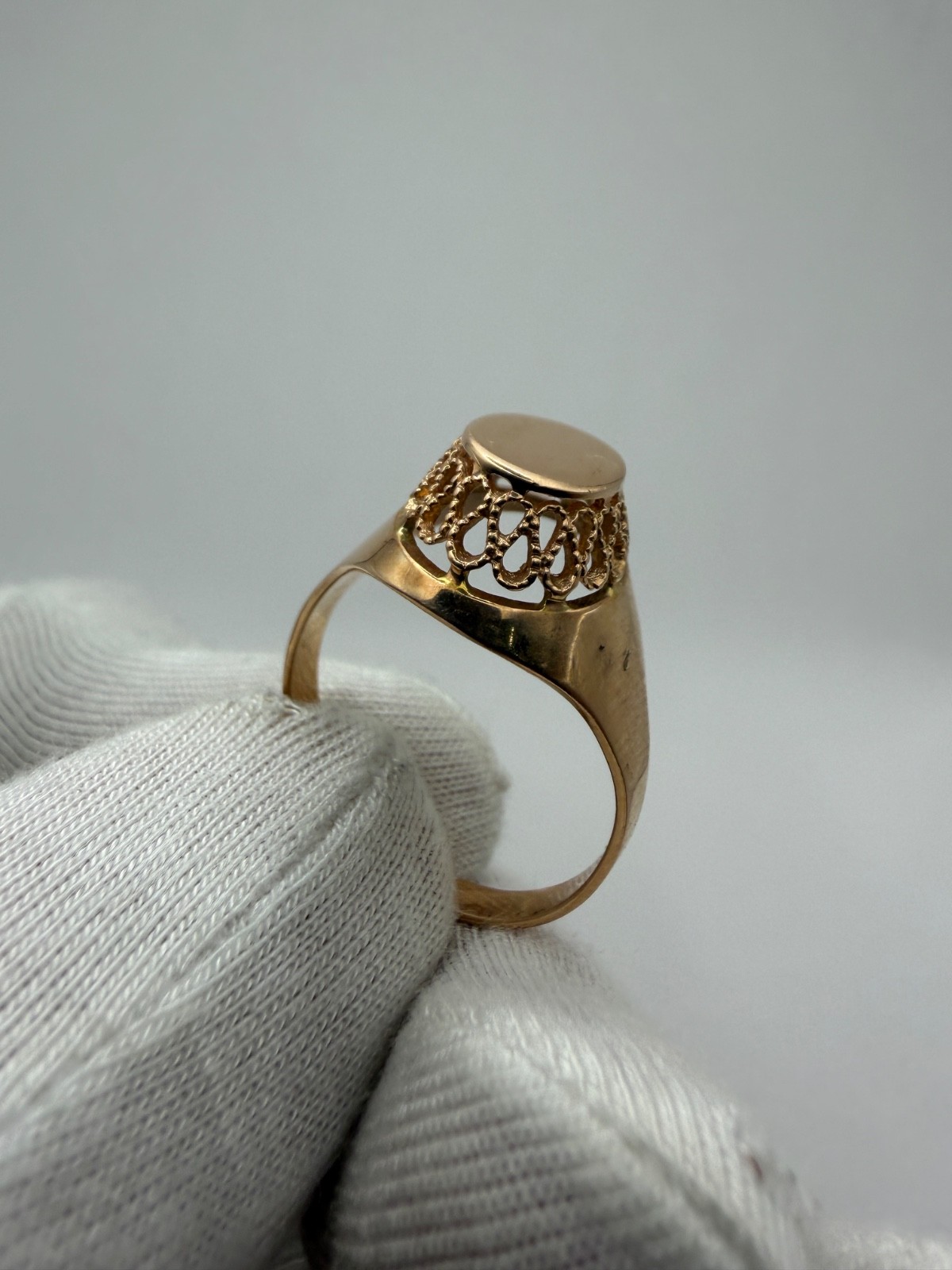 Vintage Soviet 14K Rose Gold Signet Ring 583 USSR Oval Ring Size 9.75 – 3.74g