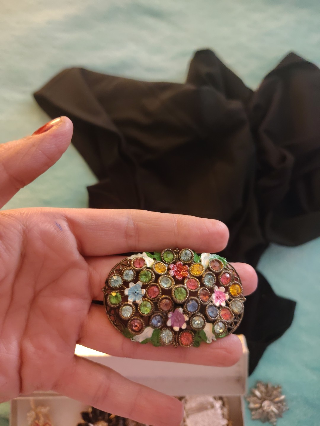 L/N Little Nemo Vintage Signed Multicolored Rhinestone Brooch