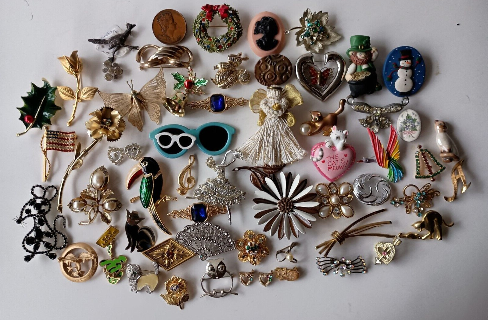 Brooch Lot Jewelry Pins Glass Plastic Signed Metal 925 Repair Craft Harvest