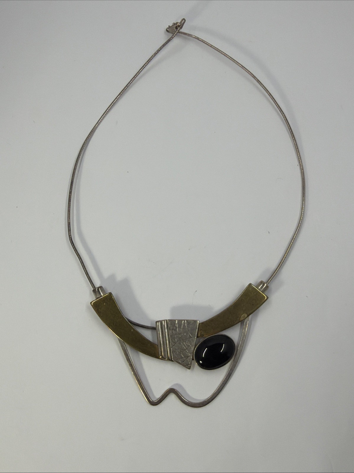 Hall McFall Modern Mixed Metals Necklace 925 Black Onyx 16″ Italian Snake Chain