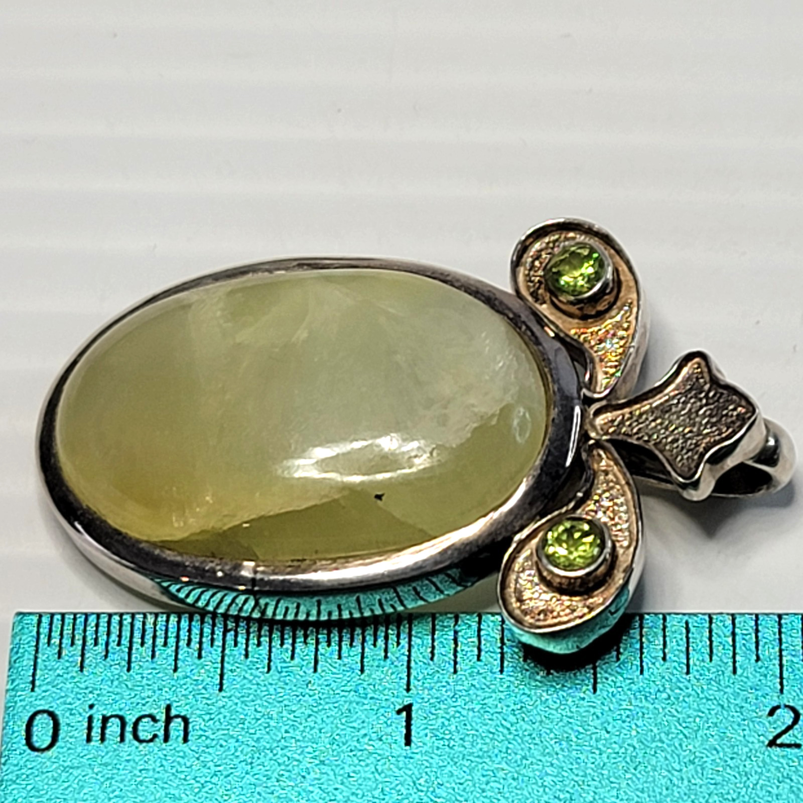 Vintage Prehnite Peridot Statement Pendant 925 Sterling Silver Large Boho 25g