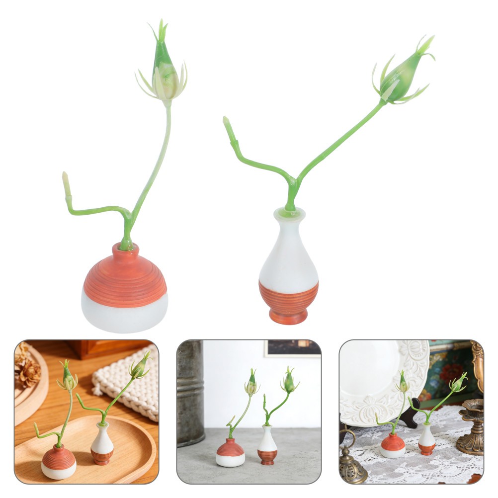 2 Pcs Simulated Lotus Bonsai Artificial Flower Decoration Pot Plant