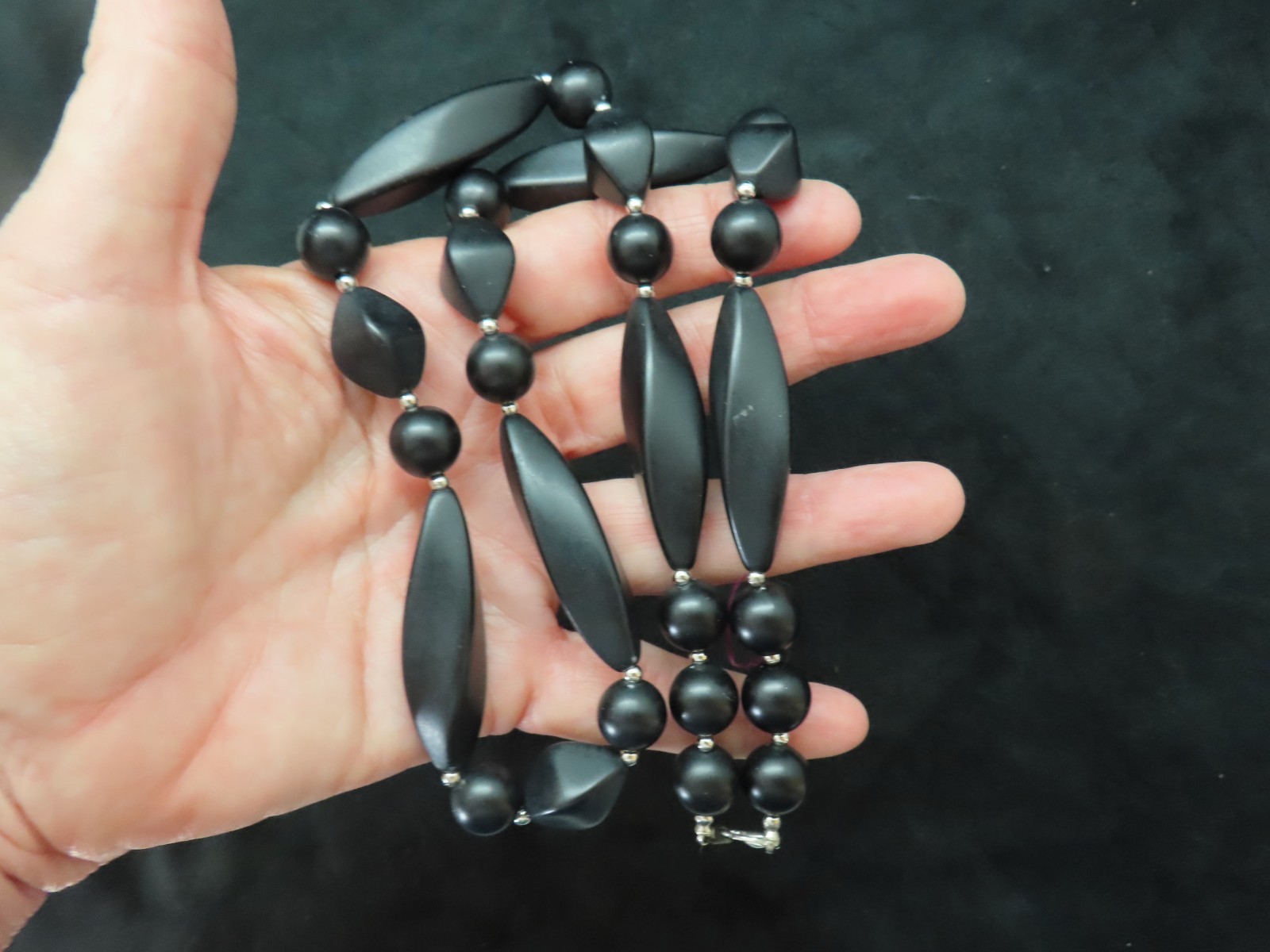 Vintage 1980’s Black Ebony Elongated Bead Necklace