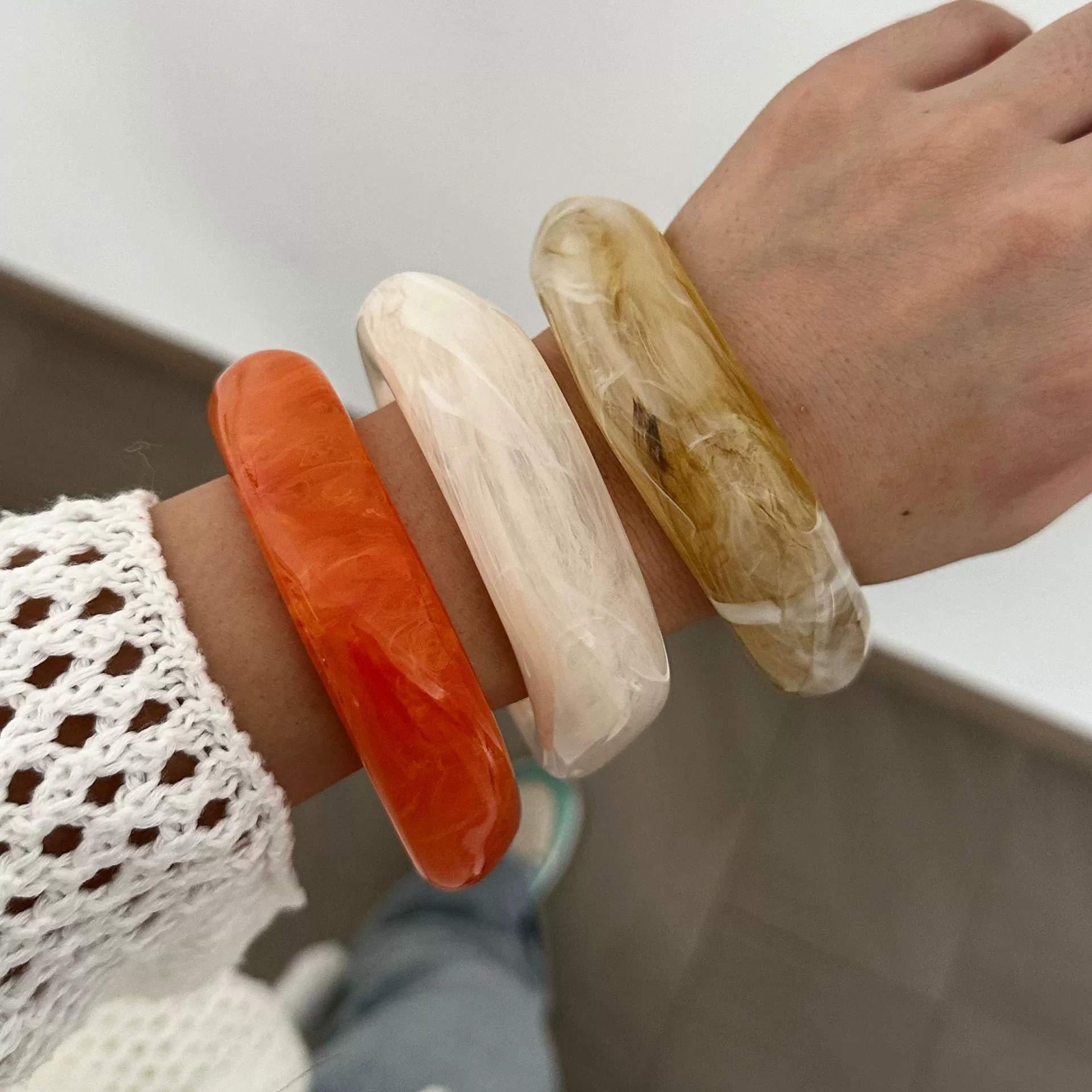 Vintage Acrylic Geometric Bangles – Trendy Wide Cuff Resin Bracelets for 2025