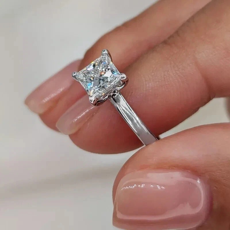 2.15Ct Princess Cut Lab Created Diamond 14K White Gold FN Solitaire Wedding Ring