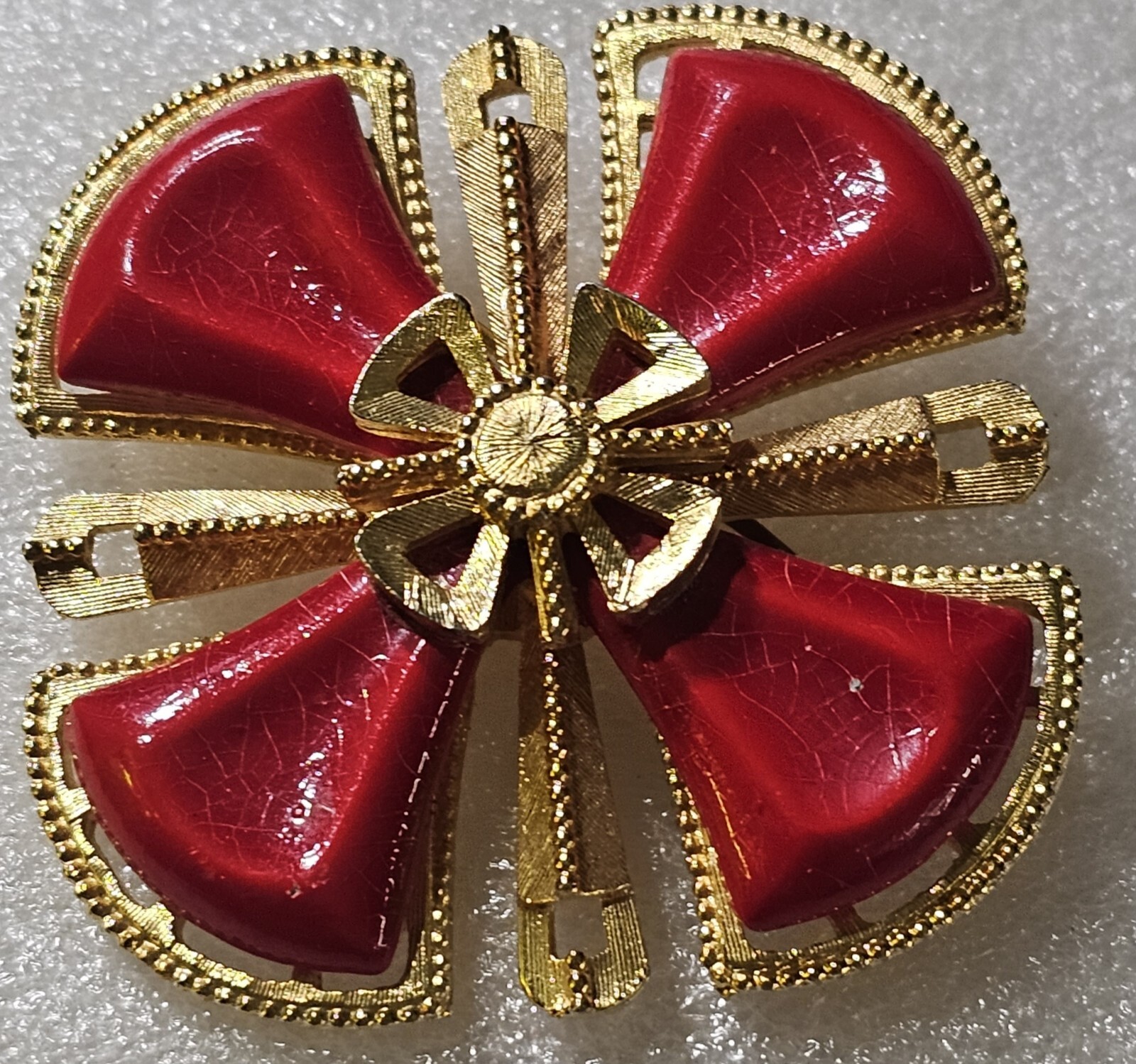 Vintage Red Cabochons Figural MALTESE Iron Cross Brooch