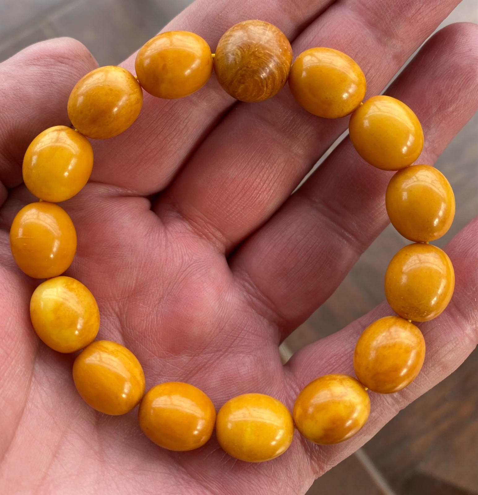 Vintage Baltic Amber Bracelet Ancient Pressed Amber Beads 18.7 grams