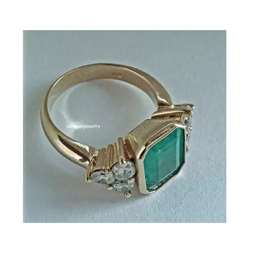 Vintage Art Deco Style Lab Created Emerald Engagement Ring 14K Yellow Gold FN