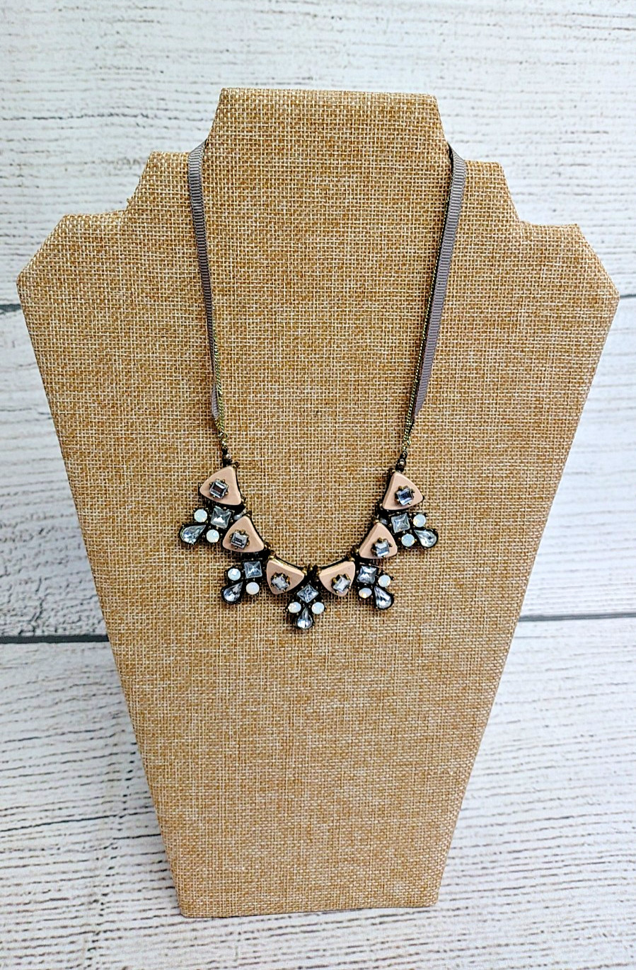 Vintage Liz Claiborne Pink Rhinestone Bib Statement Necklace 18″ Cord Chain