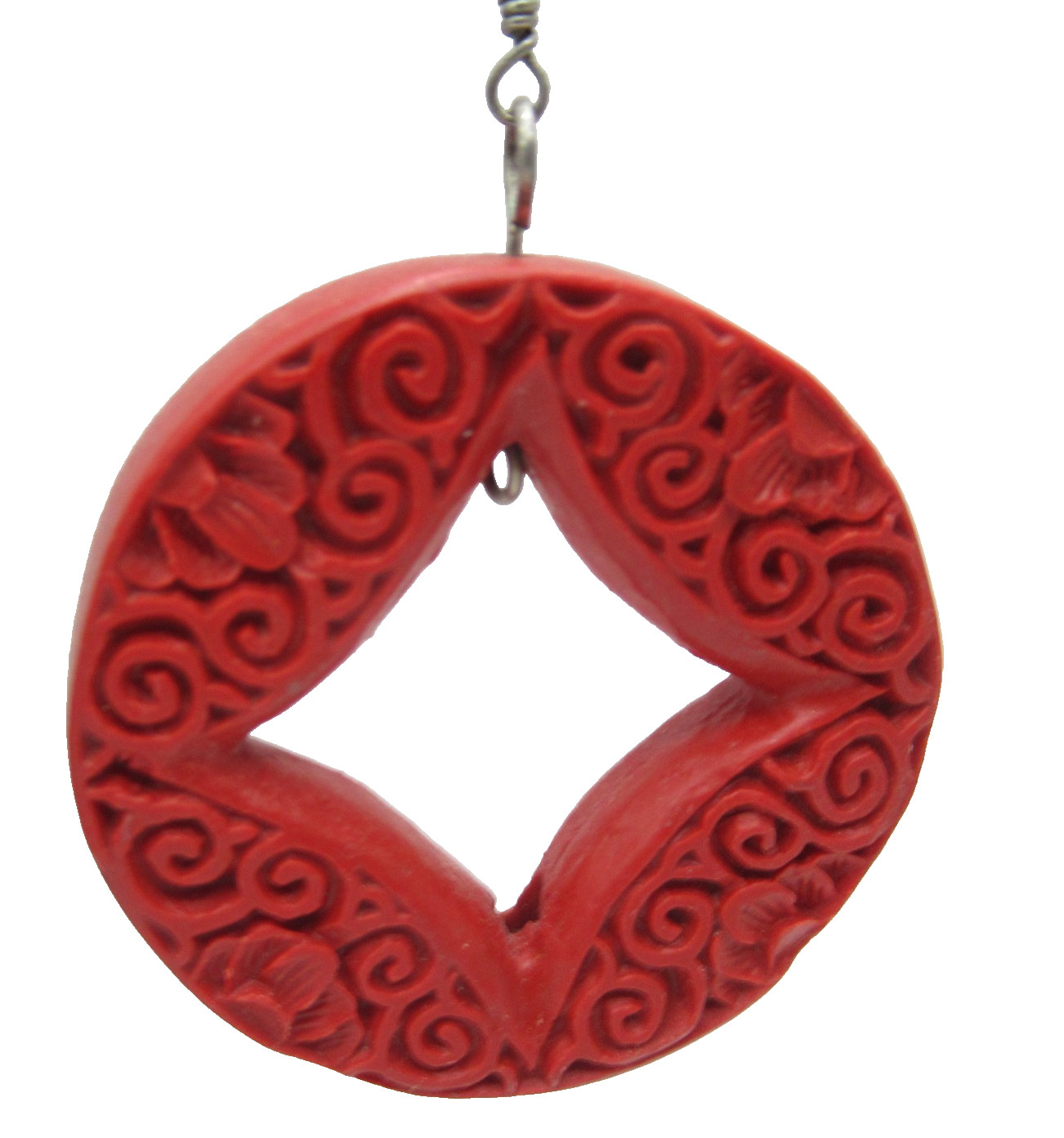 Red Cinnabar Hoop Vintage Pierced Earrings Chunky