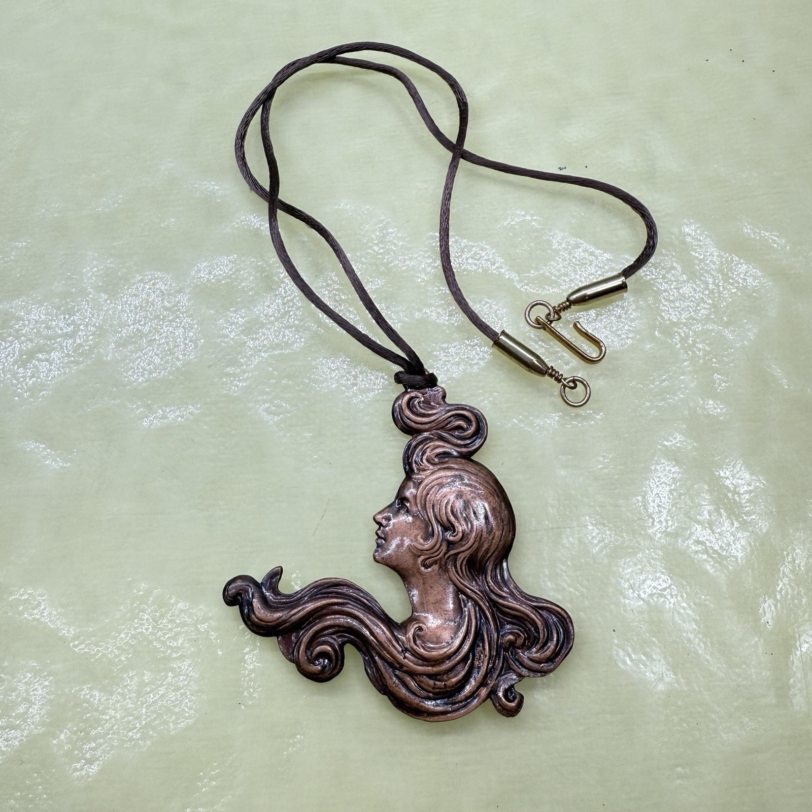 Vintage 1979 Talcon Int. Denver Art Nouveau Revival Copper Necklace Lady Profile