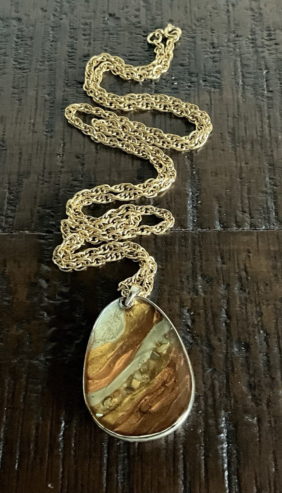 Vintage Abstract Metallic Fluid Art Necklace